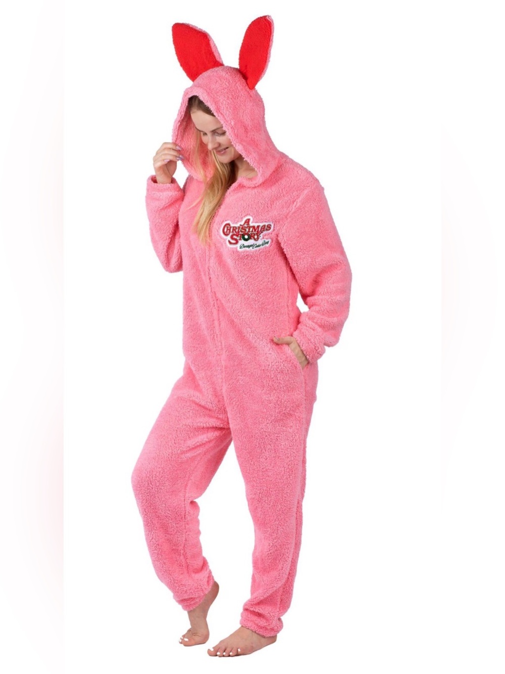 EUC cozy pink fleece A Christmas Story Bunny Union Suit